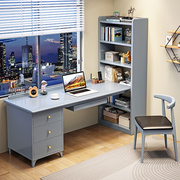 实木转角书桌书架一体学生家用写字桌现代简约书房台式电脑办公桌