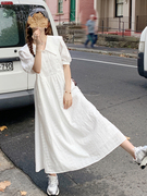 夏季法式复古甜美减龄洋气温柔风长裙重工刺绣海军领白色连衣裙女