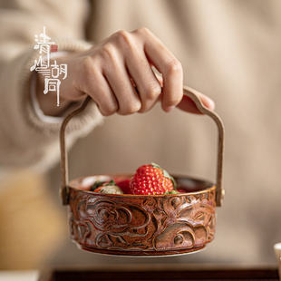 手提果盘家用零食茶点盘精致高端点心盘陶瓷，轻奢坚果盘酒店水果篮