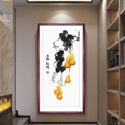 新中式玄关装饰画竖版入户走廊过道尽头招财五福临门挂画客厅壁画