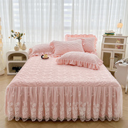 冬季牛奶绒床裙纯色保暖夹棉加厚床罩蕾丝花边1.5m1.8米单件床套