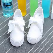 香港2023夏季白色内增高帆布鞋女系带小白鞋学生布鞋厚底松糕板鞋