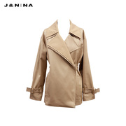 J＆NINA捷恩尼纳简约气质双领设计干练都市风衣女收腰短款外套