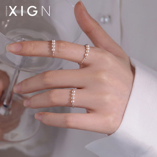 xign珍珠开口戒指925纯银女小众，设计感高级轻奢食指，戒个性指环夏