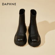 达芙妮daphne~黑色，马丁靴女真皮厚底增高短靴，英伦风中筒单靴