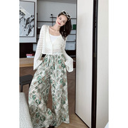美洋meiyang热带雨林裙裤度假风，花卉印花松紧，腰阔腿裤70系列