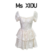 msxidu泡泡袖连衣裙仙女，夏气质感高级感收腰，a字公主蓬蓬裙小个子