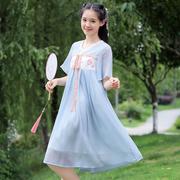 少女改良汉服中国风初中高中学生连衣裙夏装超仙飘逸古风仙女长裙