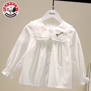 史努比童装女童春秋可爱上衣长袖娃娃领衬衣纯棉儿童白色衬衫