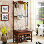 欧式实木衣帽架创意美式卧室，挂衣架落地衣架换鞋凳门厅置物架
