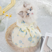 宠物猫咪衣服小可爱清新花朵连衣裙防掉毛春夏，防掉毛布偶春天