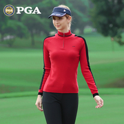 美国PGA秋冬高尔夫女装球衣女士长袖毛衣 柔软高弹立领保暖防寒