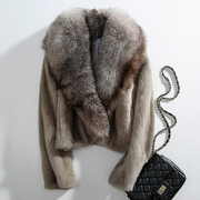 水貂皮大衣女式整貂皮，外套超短款，2023冬季时尚超大狐狸毛领