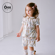 Oak Family女童短袖家居服套装夏季宝宝纯棉翻领上衣裤子两件套