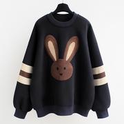 秋冬圆领兔子设计感加绒加厚大码卫衣，胖mm宽松洋气减龄300斤上衣