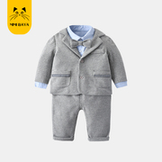男童秋装5件套装0-3岁婴儿背带裤儿童男宝宝生日绅士周岁西装礼服