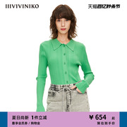 iiiviviniko春夏绿色，罗纹复古针织，开衫女m220241606e