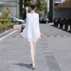 设计师款女装小众2024夏季白色裙子显瘦蝙蝠袖气质雪纺连衣裙