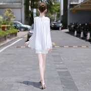 设计师款女装小众2024夏季白色裙子显瘦蝙蝠，袖气质雪纺连衣裙