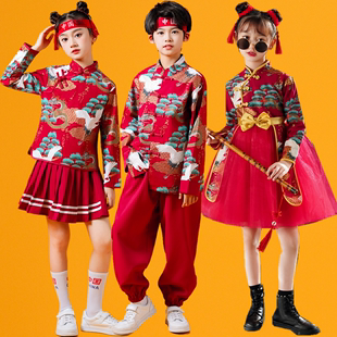 儿童啦啦队演出服小学生女童旗袍古装男童唐装中国风合唱表演服装