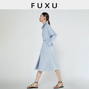 芙蕖FUXU 棉衬衫裙收腰显瘦长裙通勤简约设计感宽松长袖连衣裙子
