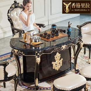 欧式茶水桌别墅客厅家用实木大理石茶桌椅功夫茶台一体茶几多功能
