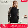 M.hiti蕾丝小立领上衣H3C101J锡瑅2022秋季气质黑色蕾丝衫