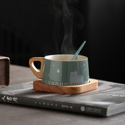 高端陶瓷咖啡杯带勺子马克杯家用创意早餐牛奶杯办公室茶杯喝水杯