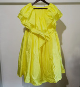 层叠荷叶边v领高腰连衣裙显白气质黄色，蓬蓬裙欧货2023夏季
