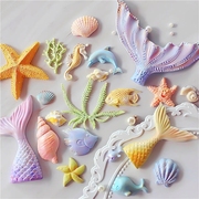 翻糖蛋糕硅胶模具海洋贝壳，美人鱼尾海王鲸鱼，海豚船铆浪花粘土工具