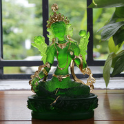 高档法古琉璃贴金绿度母佛像彩绘观音菩萨礼佛家居摆件多尺寸