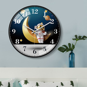 儿童挂钟创意宇航员卡通钟表卧室静音挂表可爱装饰挂墙时钟客厅钟