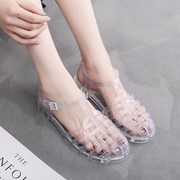 欧美凉鞋女夏季时尚百搭外穿平底果冻水晶鞋防滑学生塑料防水雨鞋