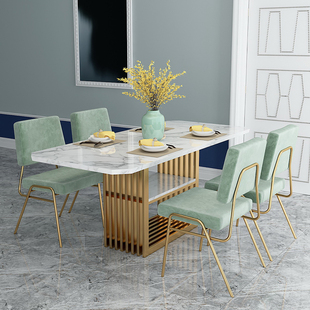 北欧ins大理石餐桌长方形，现代简约小户型，吃饭桌子家用餐桌椅组合