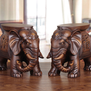 实木雕刻大象换鞋凳子一对木质象摆件落地玄关客厅手工艺乔迁