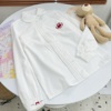 6130#小樱桃jk衬衫女刺绣，风琴褶学院风，高中生长袖甜美白色衬衣