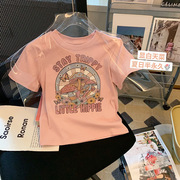 夏季短袖粉色趣味字母印花t恤女夏季2023修身显瘦甜辣风上衣