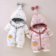 婴儿衣服女宝宝冬装连体棉服加厚外出外套3个月1岁0冬季6过年新年