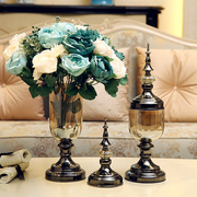 欧式客厅水晶玻璃透明花瓶花器仿真花美式装饰品餐桌电视柜摆件