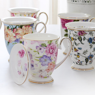 欧式唐山骨瓷咖啡杯陶瓷，带盖马克杯水杯茶杯北欧创意，杯子女家用杯