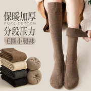 长筒袜子女小腿袜秋冬款加绒加厚纯棉毛圈袜冬季保暖黑色长腿长袜