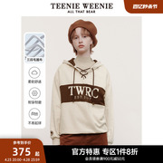 TeenieWeenie小熊奥莱春装绑带撞色宽松时尚字母连帽卫衣女