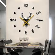 Ins3D鹿头创意挂钟压克力客厅装饰DIY个性墙贴钟现代简约静音钟表