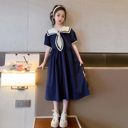 女童夏季裙子2024儿童中大童海军风连衣裙女孩洋气时髦甜美裙