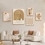 原木风抽象花卉，组合装饰画美式轻奢挂画奶油风客厅沙发背景墙壁画