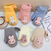 手套冬季卡通兔子手套韩版加绒保暖儿童可爱加厚防寒外出连指纯色