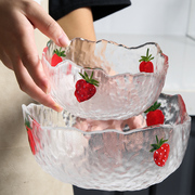 日式不规则锤纹金边玻璃碗沙拉碗大号水果家用耐高温玻璃碗可爱