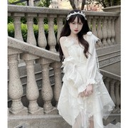 法式甜美超仙公主裙夏季天设计感小众不规则白色连衣裙子女仙女裙