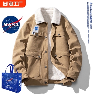 nasa加绒工装棉服外套男秋冬翻领，棉衣羊羔毛保暖(毛保暖)棉袄防风2023年