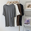 莫代尔设计感扭结短袖T恤女薄款夏季垂感纯色中长款慵懒上衣韩版